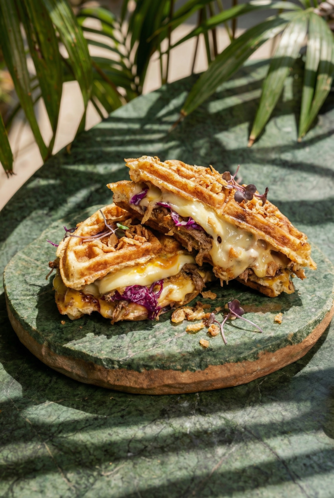 Smash burger à la viande végétale servi chez Inavoué, restaurant végétarien à Paris 1. Burger gourmand à base de viande végétale, fromage fondant et garnitures travaillées, au cœur du 1er arrondissement près de la place Vendôme.